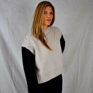 Denim frayed sleeves, Softest Sweater